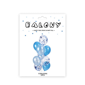 10 Ballons mélange bleu et confettis 12"