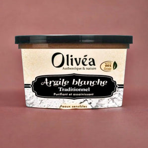 Pot transparent d'Argile Blanche Olivéa pour soins de la peau