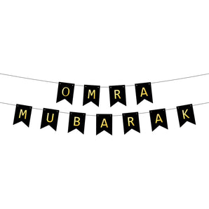 Bannière 'OMRA MUBARAK' - Noir & Or Élégant