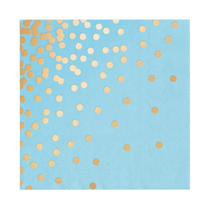 10 Serviettes en papier bleu à pois dorés