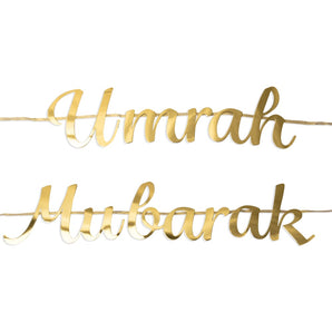 Guirlande décorative 'Umrah Mubarak' en lettres dorées