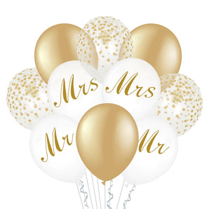 10 Ballons de mariage Mr & Mrs or avec confettis 12"